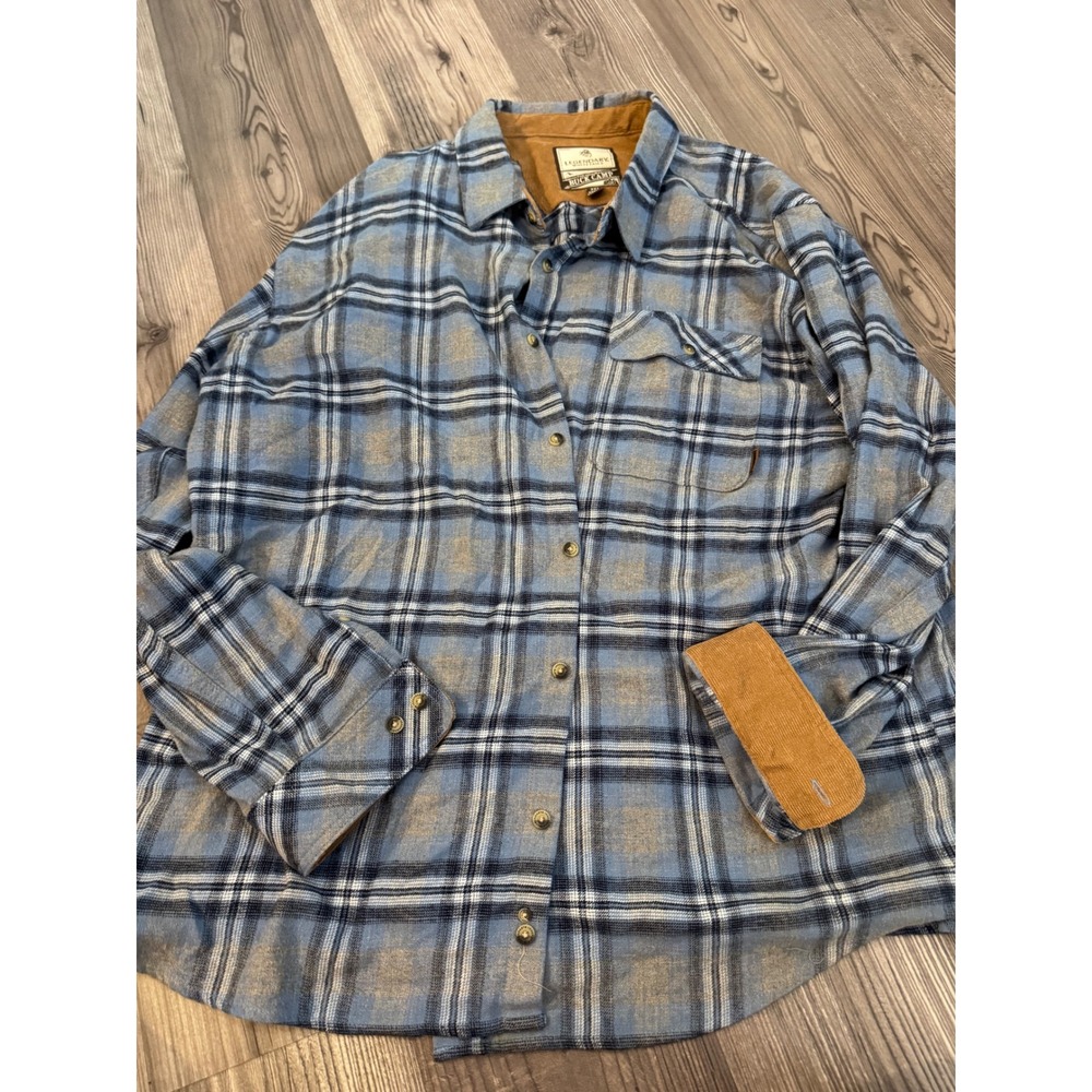 Legendary Whitetails Buck Camp Flannel Shirt Mens 3XL Blue Plaid Corduroy Trim